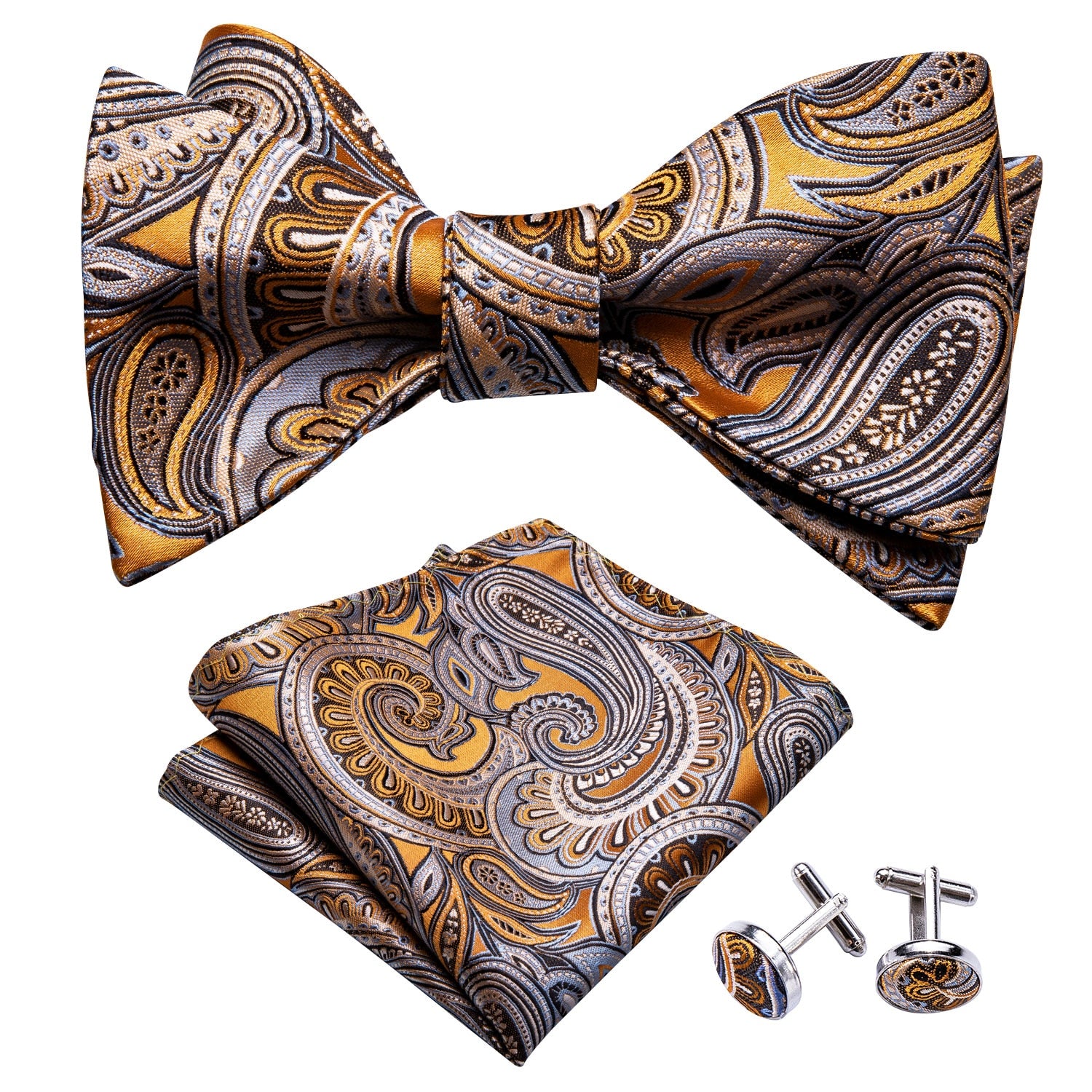 Silk Bowtie Set- Tie, Handkerchief & Cufflinks