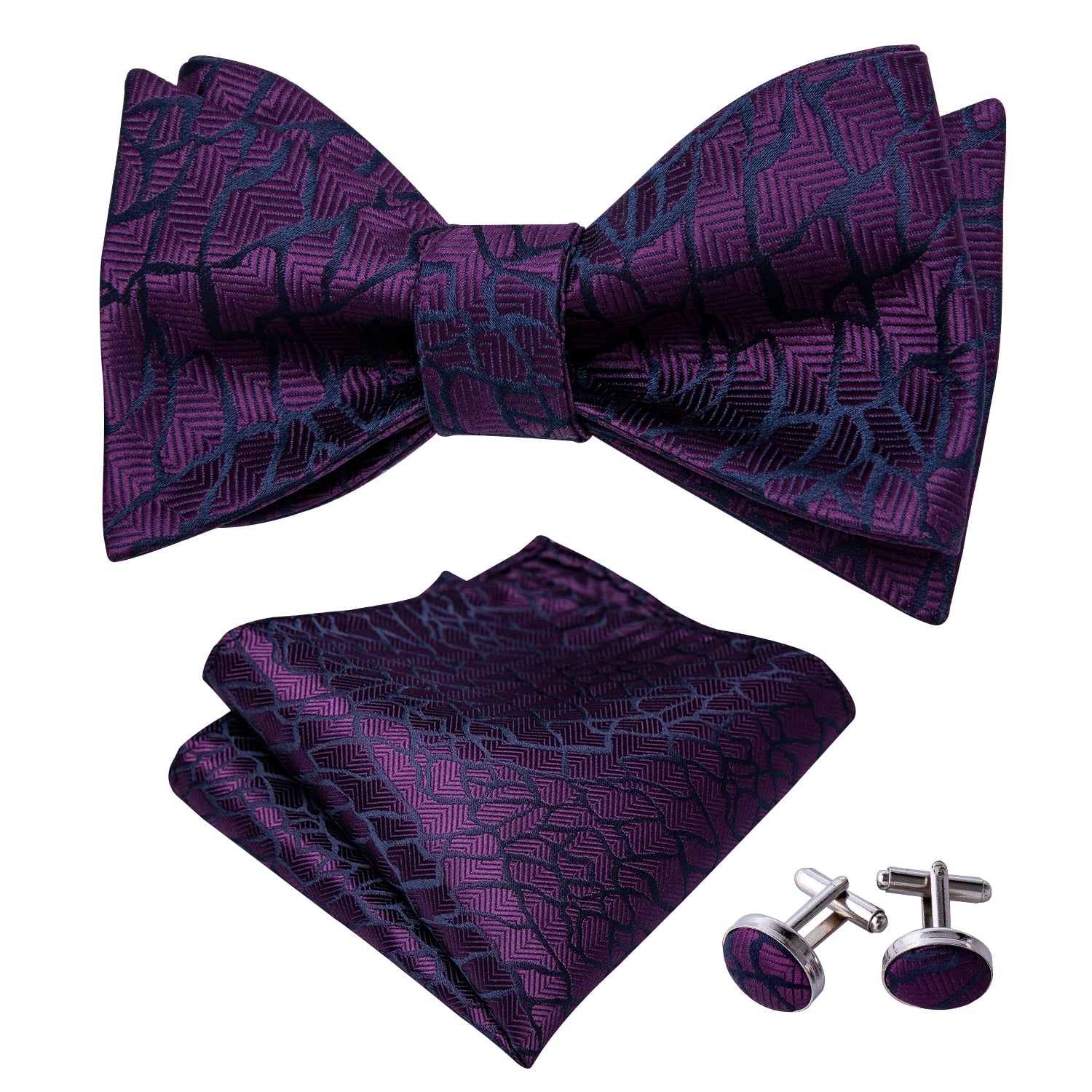 Silk Bowtie Set- Tie, Handkerchief & Cufflinks
